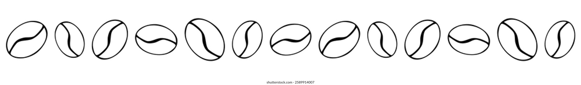 Coffee bean hand drawn border, simple sketch divider. Line decoration.Coffee sign, roasted. Decorative element for cafe and restaurant menu.