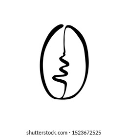 Coffee bean in hand drawn sketch style. Vector icon. Black and white logo. Line ink art.