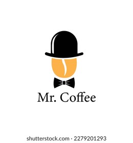 Coffee bean with hat logo. Mister Coffee on white