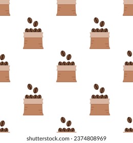 Coffee bean in Hemp bag seamless pattern on white background.
