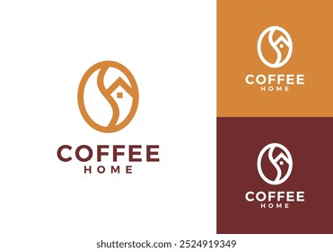 coffee bean with house combination logo design template	
