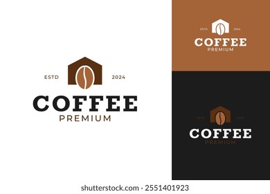 Coffee bean with house logo design template vector illustration