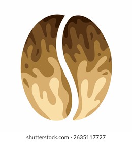 Coffee bean icon in abstract layered brown tones with smooth paper cut style on white background, minimal vector design with warm energy