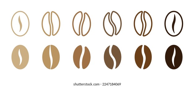 Colección de iconos de judías de café. Signo aislado de frijol de café. EPS 10