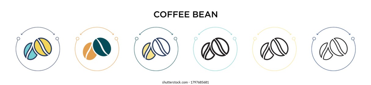 Coffee bean icon in filled, thin line, outline and stroke style. Vector illustration of two colored and black coffee bean vector icons designs can be used for mobile, ui, web