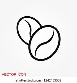 Coffee bean icon. Flat vector illustration isolated on background.