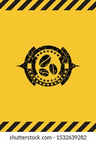 coffee bean icon grunge warning sign emblem. Vector Illustration. Detailed.