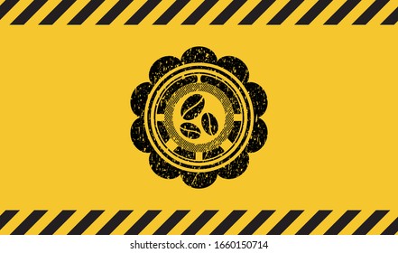 emblema del signo de advertencia de granulado del icono de judías de café. Ilustración vectorial. Detallado.