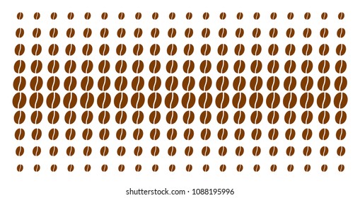 Coffee bean icon halftone pattern, constructed for backgrounds, covers, templates and abstraction concepts. Vector coffee bean objects arranged into halftone matrix.