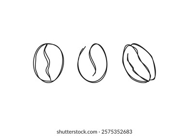 coffee bean icon hand drawn pen or pencil line set