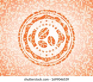 icono del grano de café dentro del emblema abstracto del mosaico naranja con fondo