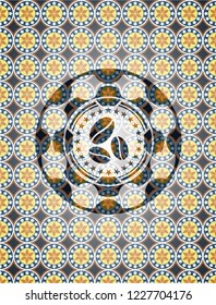 coffee bean icon inside arabesque style emblem. arabic decoration.