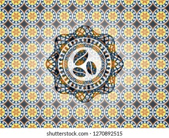 coffee bean icon inside arabesque style badge. arabic decoration.