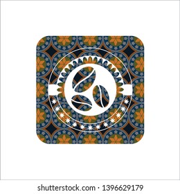 coffee bean icon inside arabesque style emblem. arabic decoration.