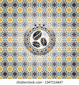 coffee bean icon inside arabic emblem. Arabesque decoration.