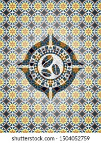 coffee bean icon inside arabic badge background. Arabesque decoration.