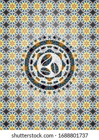coffee bean icon inside arabic style emblem. Arabesque decoration.
