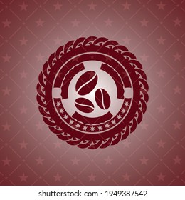 coffee bean icon inside badge with red background. 