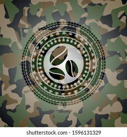 coffee bean icon inside camo emblem