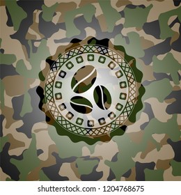 coffee bean icon inside camouflage emblem