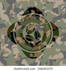 coffee bean icon inside camouflage texture