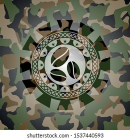 coffee bean icon inside camouflaged emblem
