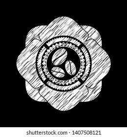 coffee bean icon inside chalkboard emblem on black board