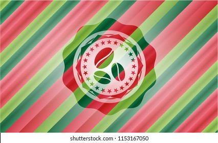 coffee bean icon inside christmas colors badge.