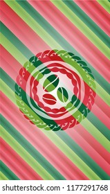 coffee bean icon inside christmas emblem.