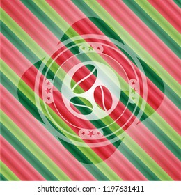 coffee bean icon inside christmas style emblem.