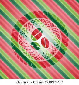 coffee bean icon inside christmas emblem background.