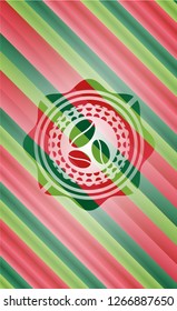 coffee bean icon inside christmas style emblem.
