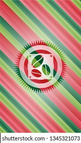 coffee bean icon inside christmas colors emblem.