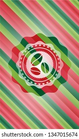 coffee bean icon inside christmas emblem background.