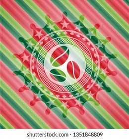 coffee bean icon inside christmas colors style emblem.