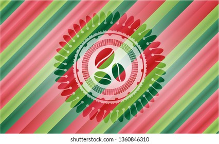 coffee bean icon inside christmas style emblem.