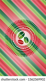 coffee bean icon inside christmas colors style badge.