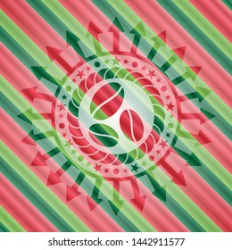 coffee bean icon inside christmas colors emblem.