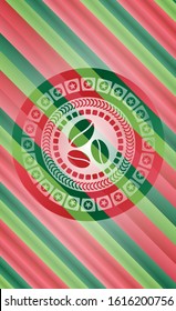 coffee bean icon inside christmas colors style emblem.