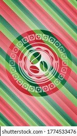 coffee bean icon inside christmas style badge.. 
