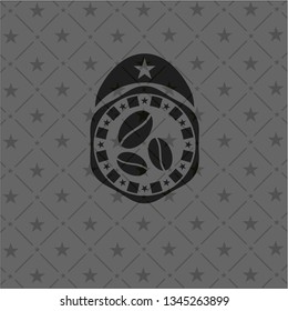 coffee bean icon inside dark emblem. Retro