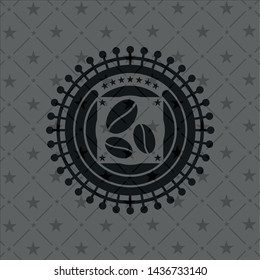 coffee bean icon inside dark emblem. Retro