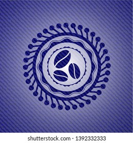 coffee bean icon inside emblem with jean high quality background