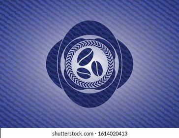 coffee bean icon inside emblem with jean background