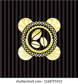 coffee bean icon inside gold badge