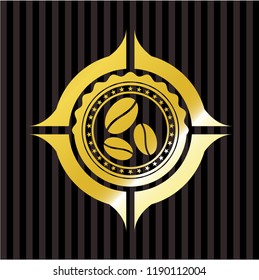coffee bean icon inside gold emblem