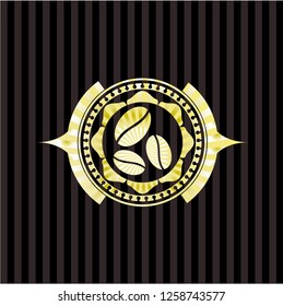 coffee bean icon inside gold badge or emblem