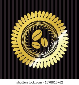 coffee bean icon inside gold emblem or badge