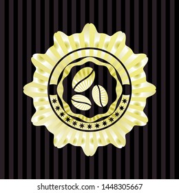 coffee bean icon inside gold shiny badge