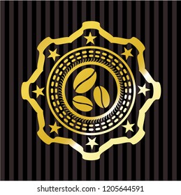 coffee bean icon inside golden badge